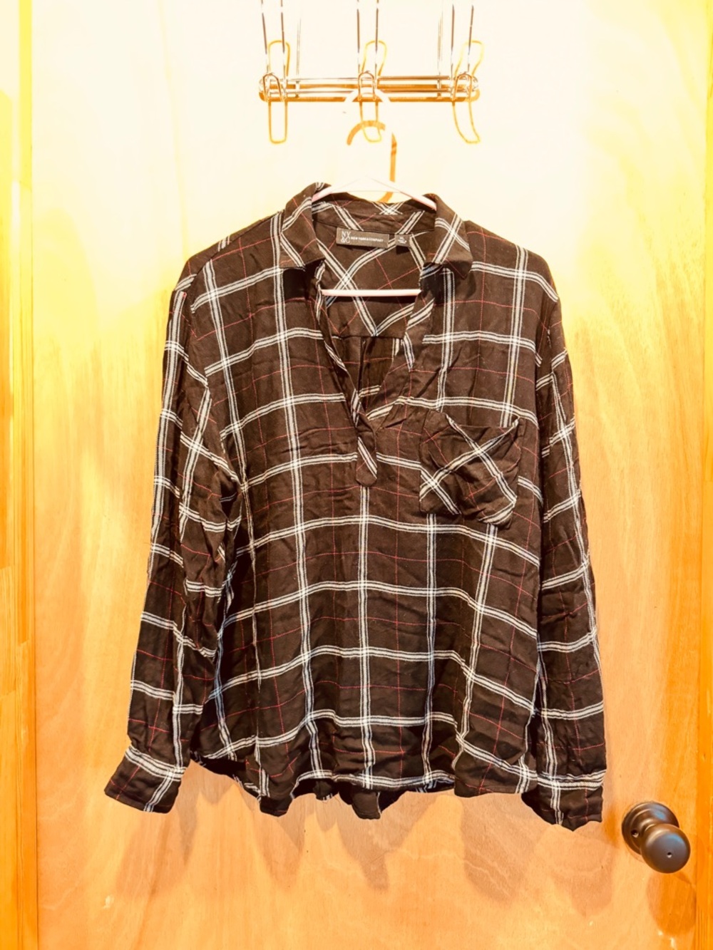 New York & Company Black Plaid Button-Down Shirt